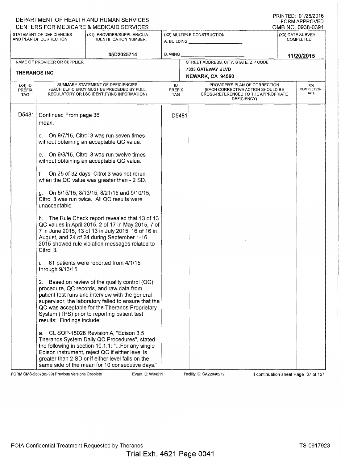 CMS report describing Edison quality control procedure
