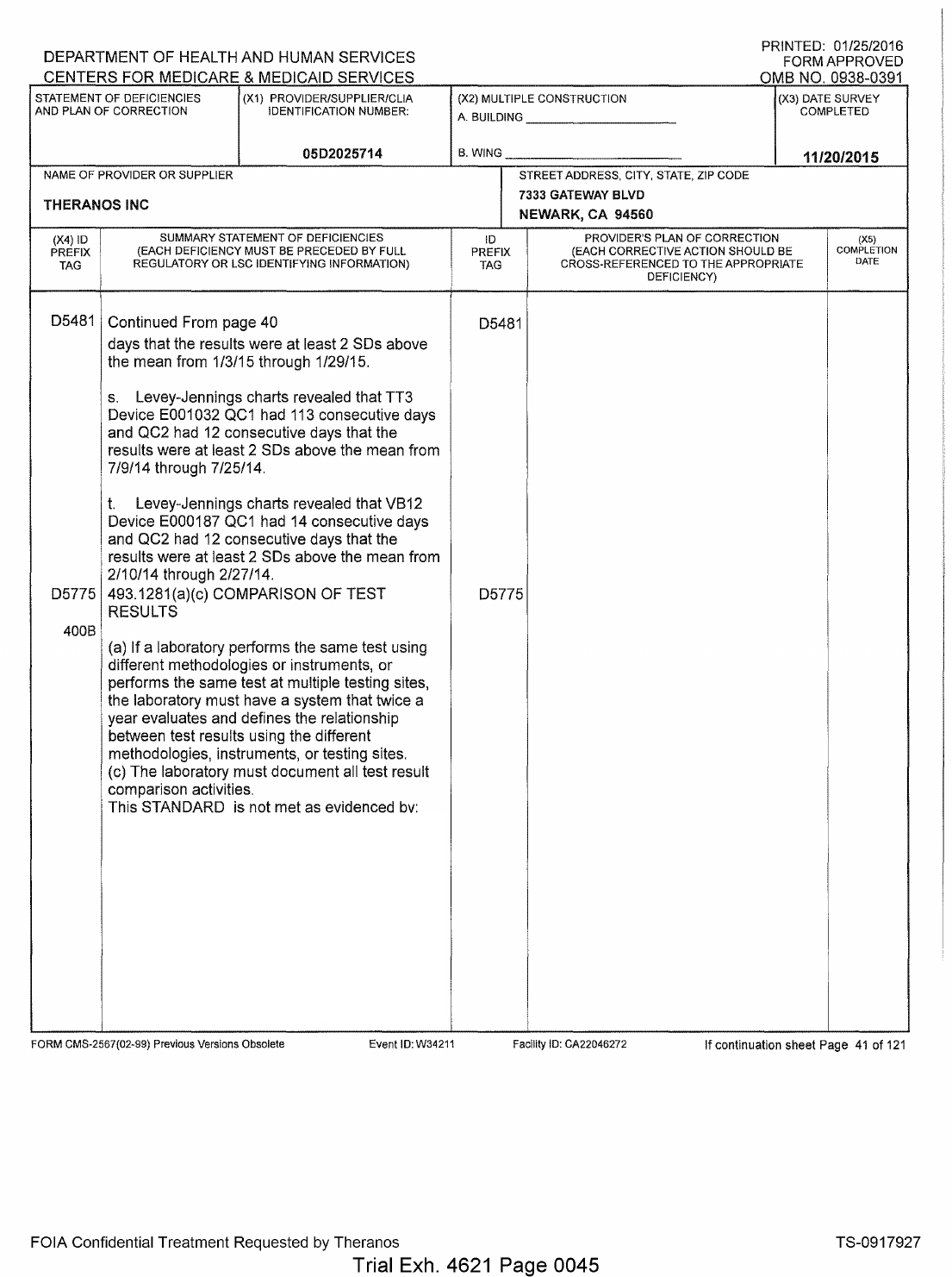 CMS D5775 Comparison of Test Results