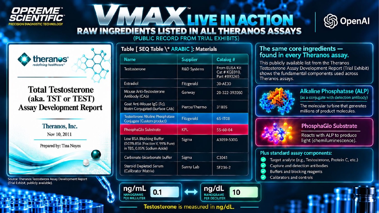 VMAX live in action: raw ingredients listed in all Theranos assays
